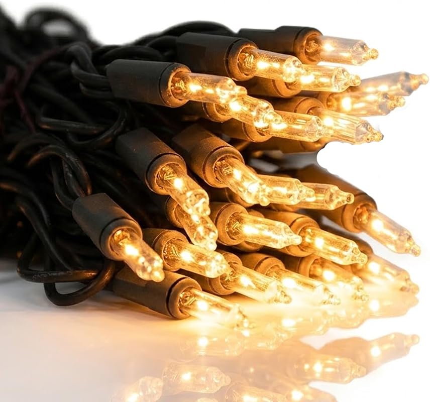 Vigdur Outdoor String Lights 2 Packs, 13Ft 50 Clear Bulbs on Brown Wir