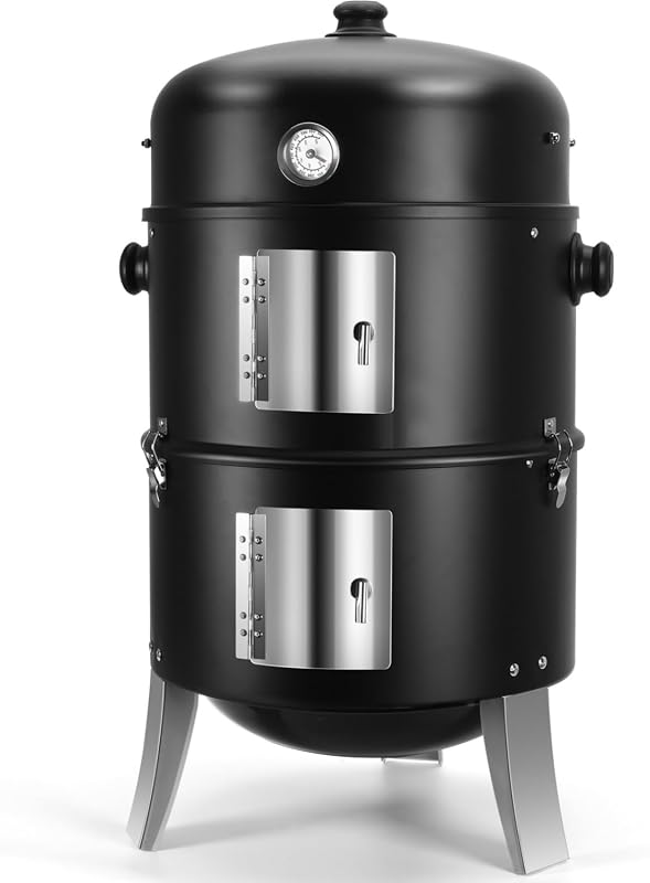 16 Inch Heavy Duty 4-in-1 BBQ Charcoal Smoker Grill Combo, Vertical Ba