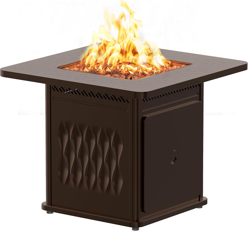 East Oak 32 Inch Outdoor Propane Fire Pit Table 50,000 BTU with Magnetic Lid