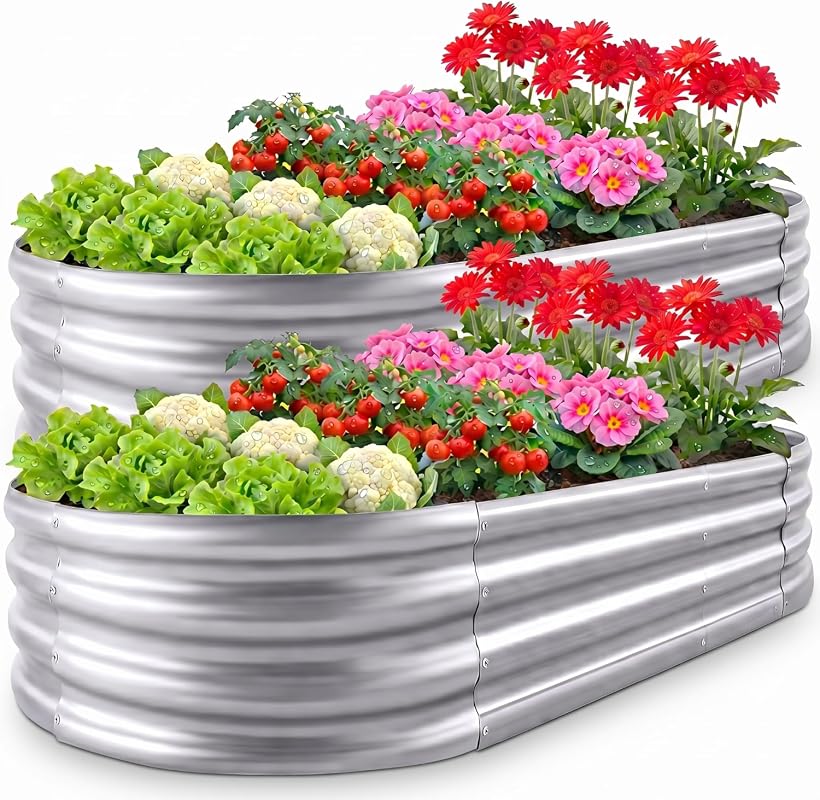 Sponvatt 4x2x1 ft Galvanized Raised Garden Bed Kit 2 Pcs for Outdoor P