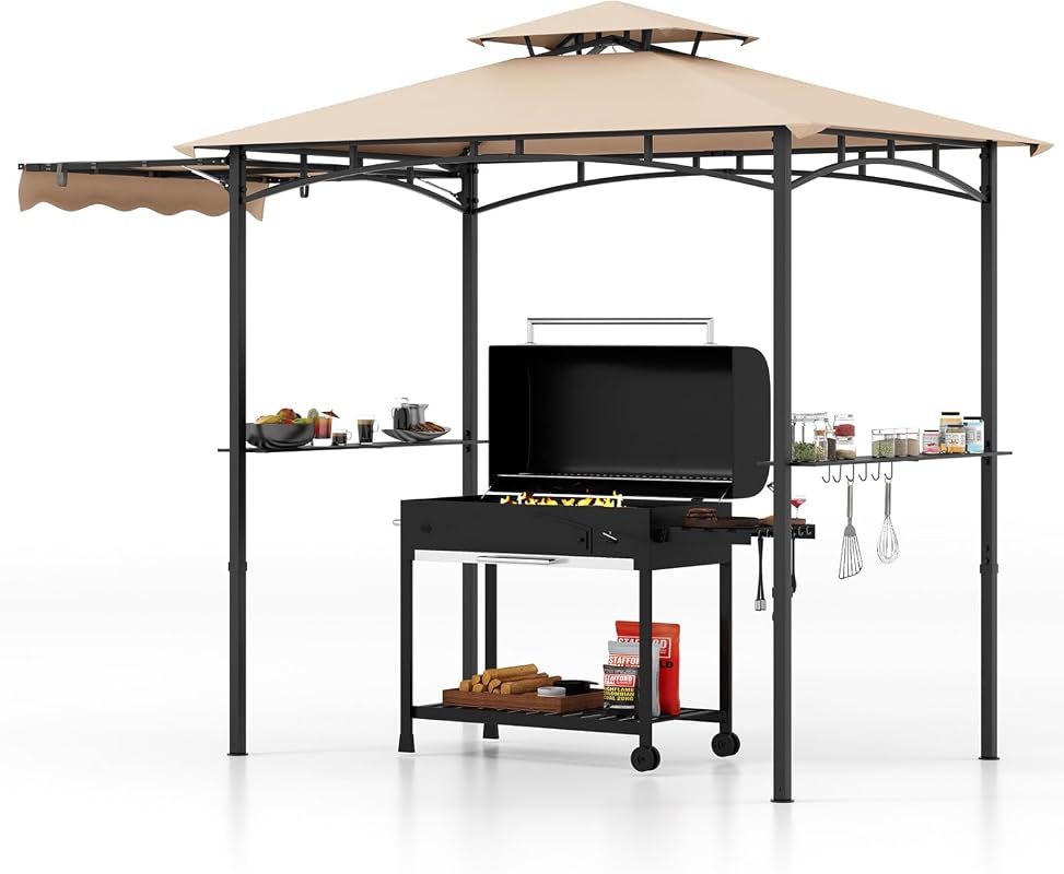 Tangkula 11x5 FT Grill Gazebo with Side Awning, 2-Tier Barbecue Canopy
