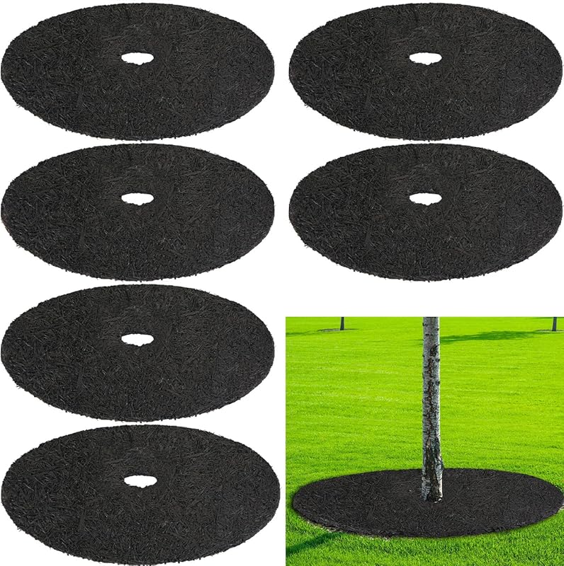 Peryiter 6 Pcs 12-Inch Heavy Duty Rubber Mulch Tree Rings, Weed Barrie