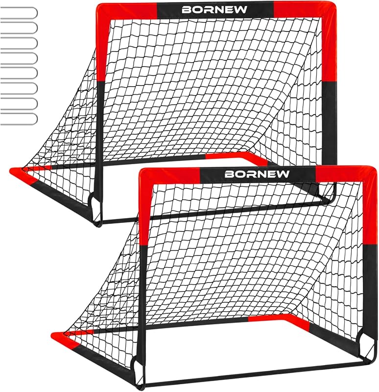 BORNEW 2 Pack Portable Pop Up Soccer Goals - Backyard & Indoor Nets fo