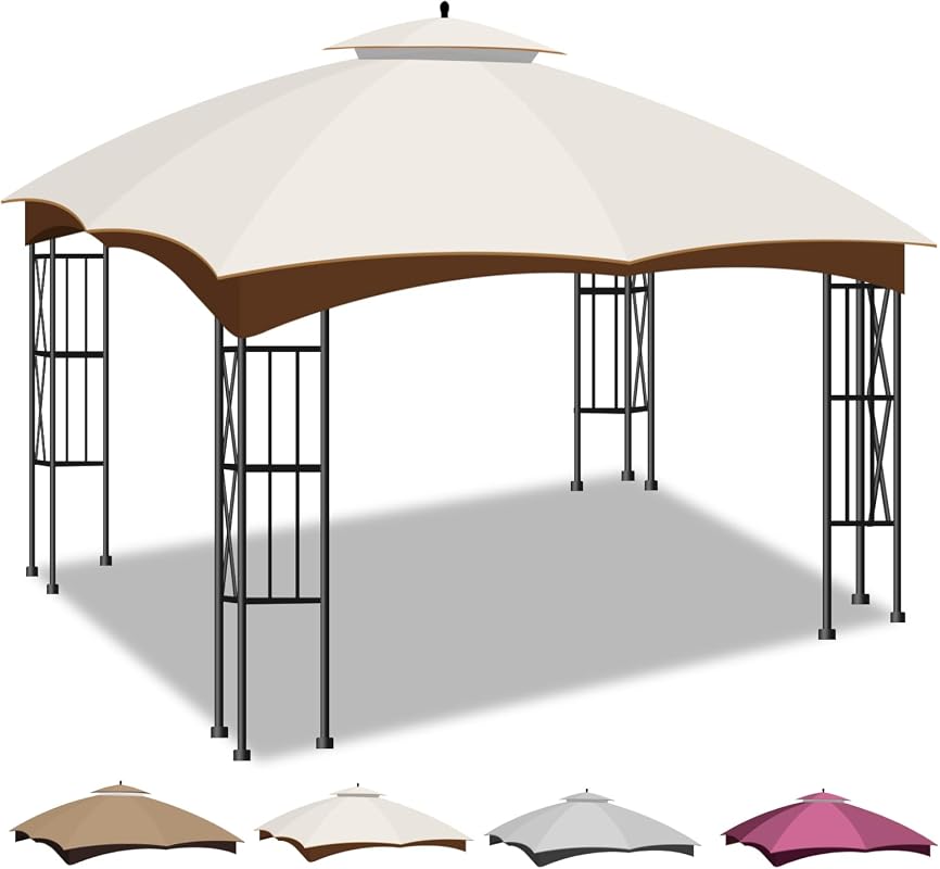 10x12 Double Tiered Gazebo Replacement Canopy, Upgraded 300D Polyester