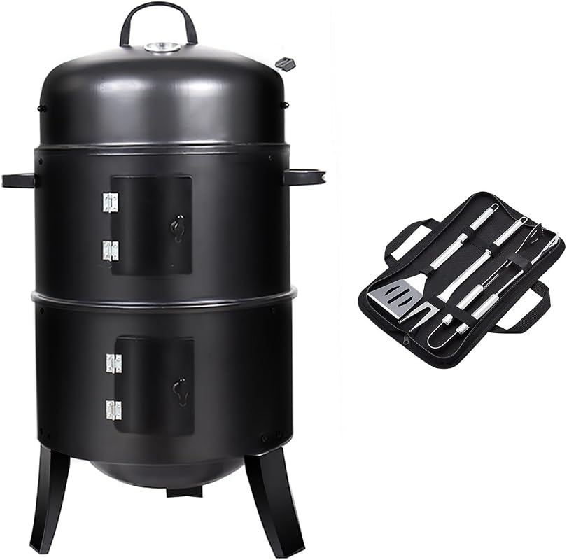 16 Inch 3-in-1 Vertical Charcoal Smoker, Mini BBQ Grill, Fire Pit with
