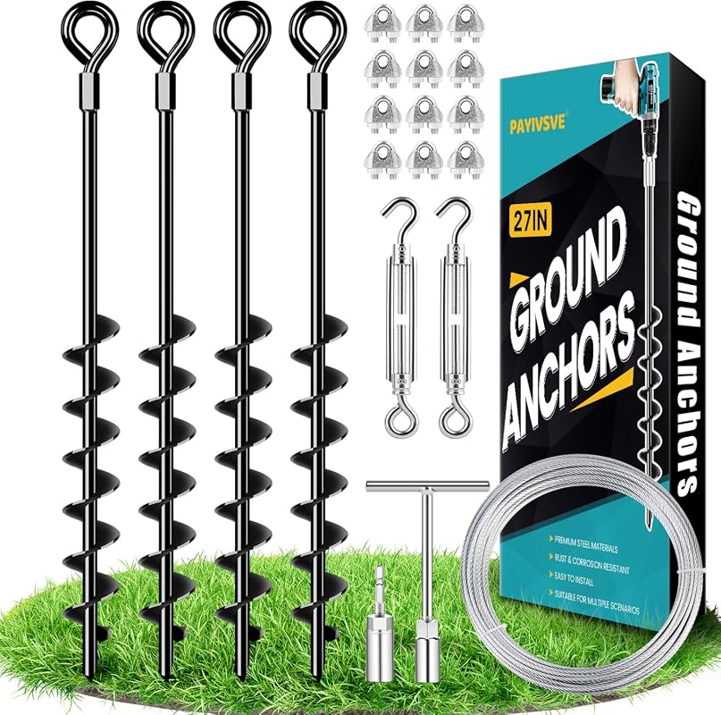 27 inch Heavy Duty Shed Anchors Kit with Galvanized Cable & Turnbuckles
