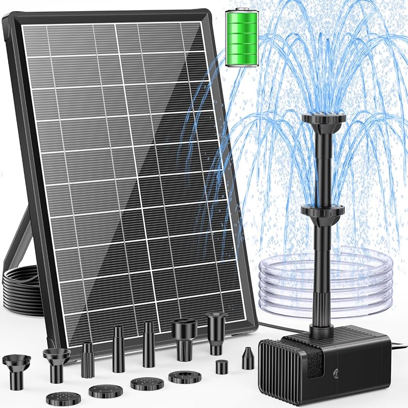 POPOSOAP 8W Solar Fountain Pump with Built-in 3600mAh Battery, Solar P
