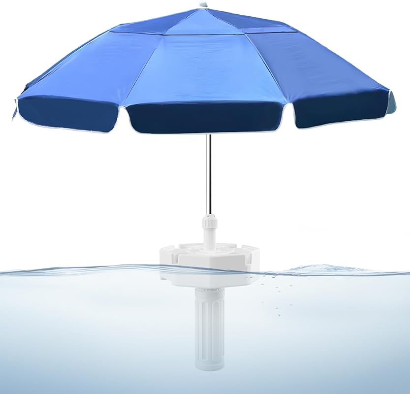 7ft Floating Pool Umbrella with Drink Holders & Portable Table, Easy N