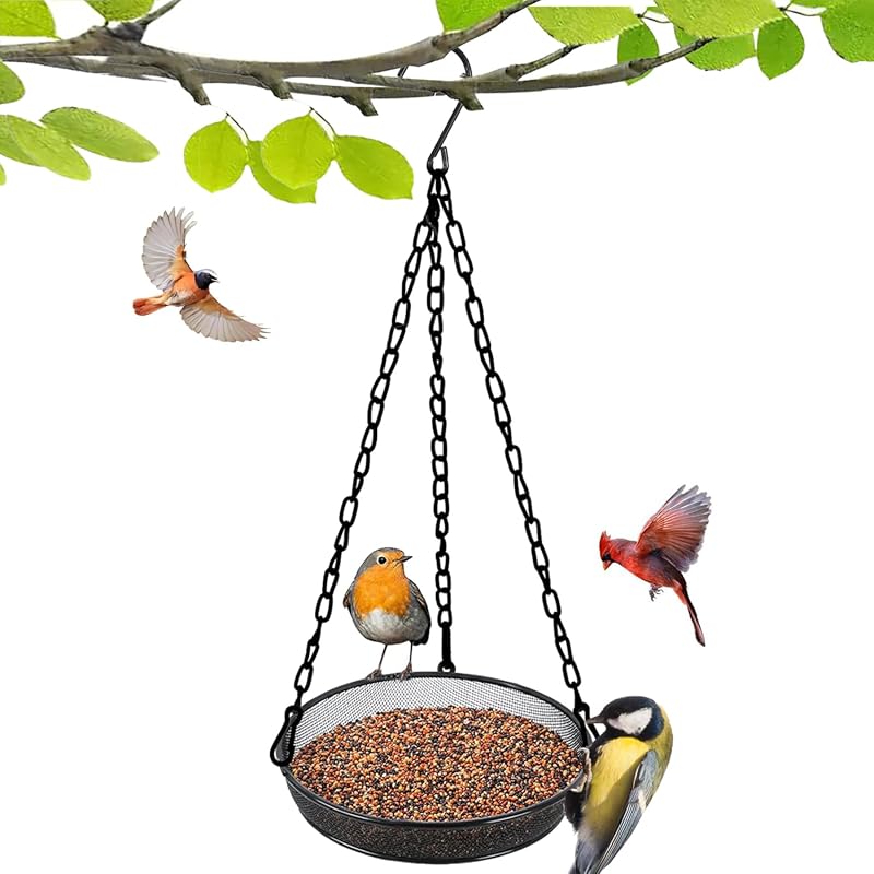 Hanging Metal Mesh Platform Bird Feeder Tray for Garden Yard, Attracti