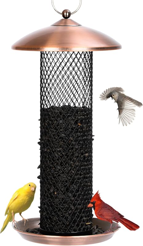 Gtongoko Copper Metal Mesh Tube Bird Feeder, 2.5 lbs for Sunflower Seeds