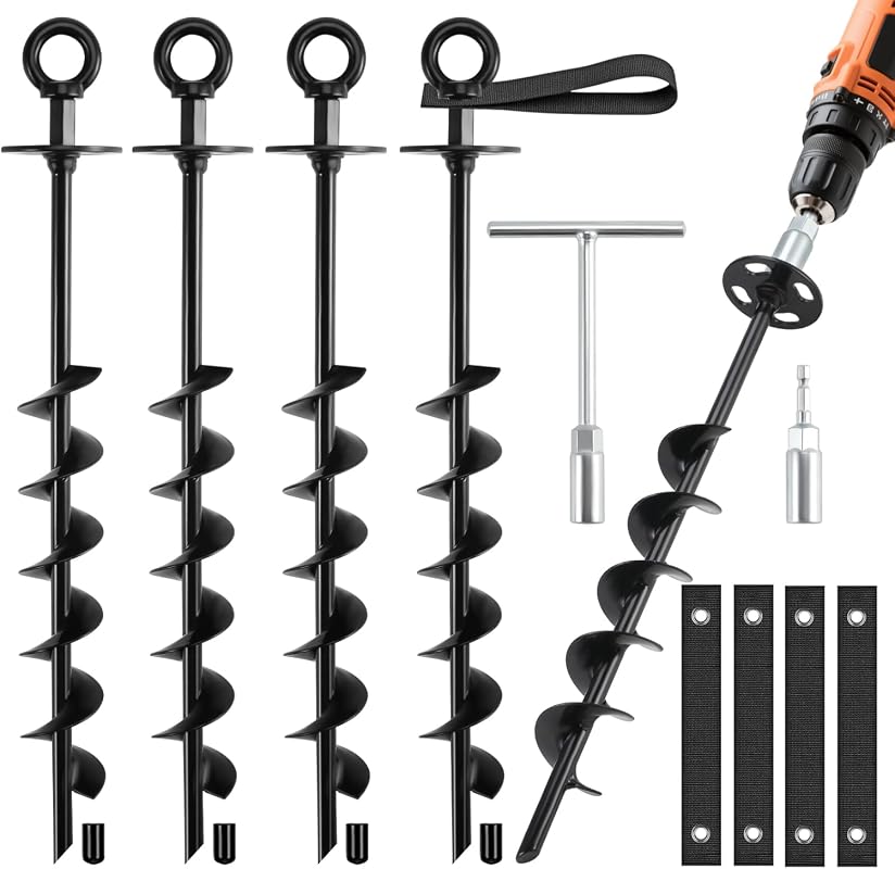 Heavy Duty 4 Pack Ground Anchor Kit with Straps & Wrenches