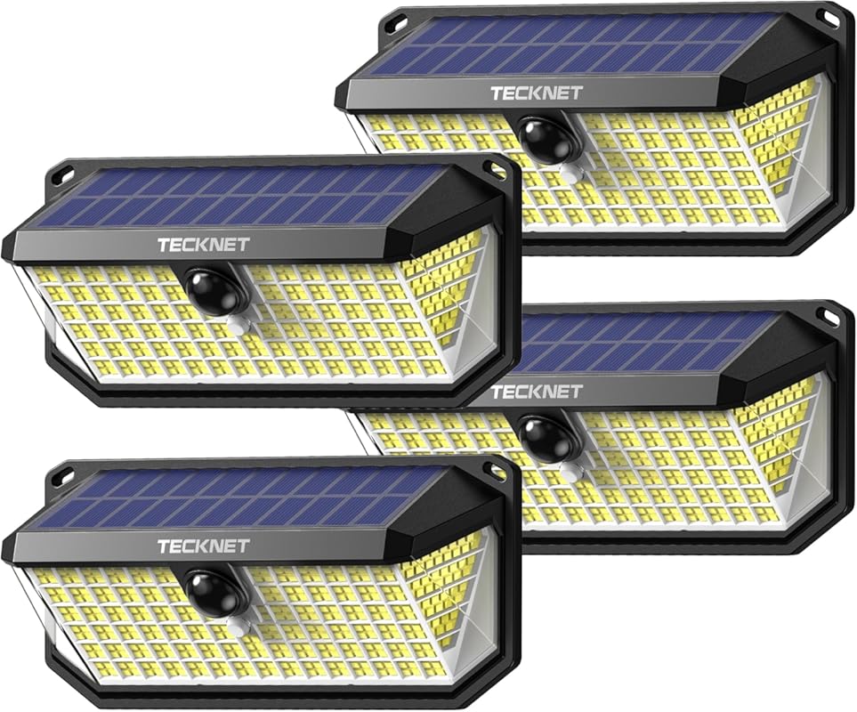 TECKNET Solar Motion Lights Outdoor 4-Pack, 4200LM IP66 Waterproof wit