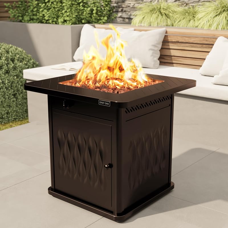 East Oak 28 Inch Propane Fire Pit Table, 50,000 BTU Gas Fire Pit with 