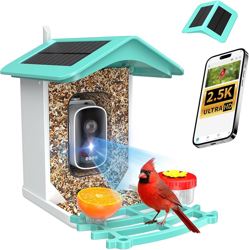 Smart Bird Feeder with AI Camera Identifying 16,000+ Species, Solar Po