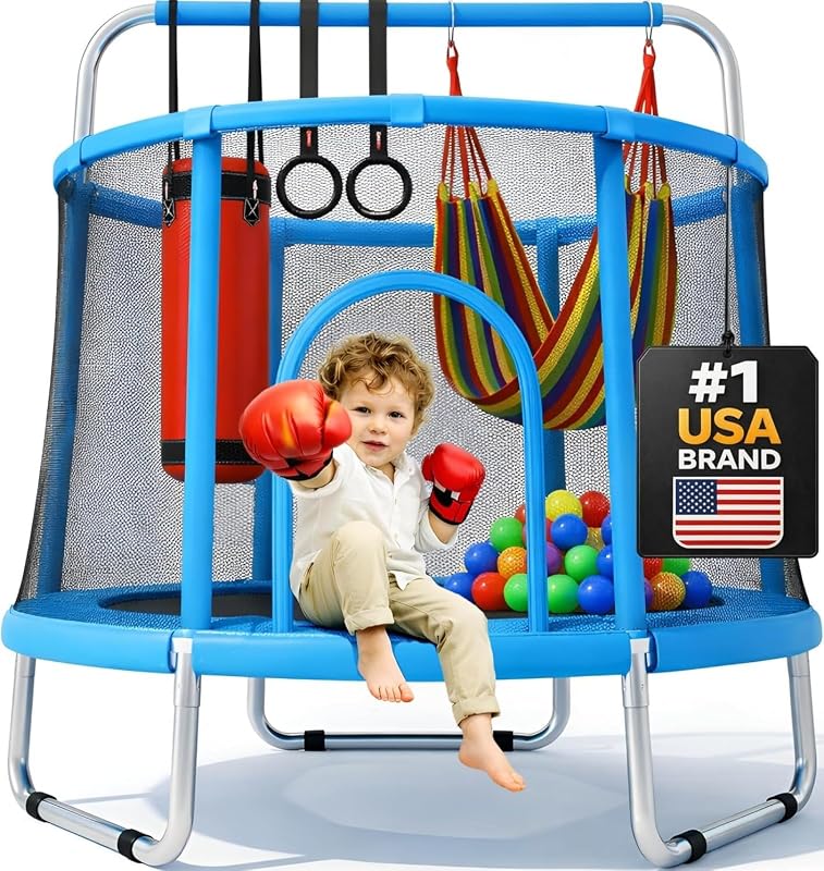 Happin 55 Inch Toddler Trampoline with Safety Enclosure, Indoor Outdoo