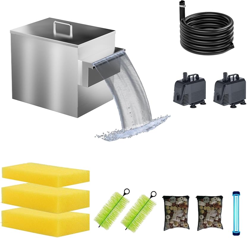 Carefree Fish Stainless Steel Koi Pond Filter Box with Waterfall Filtr