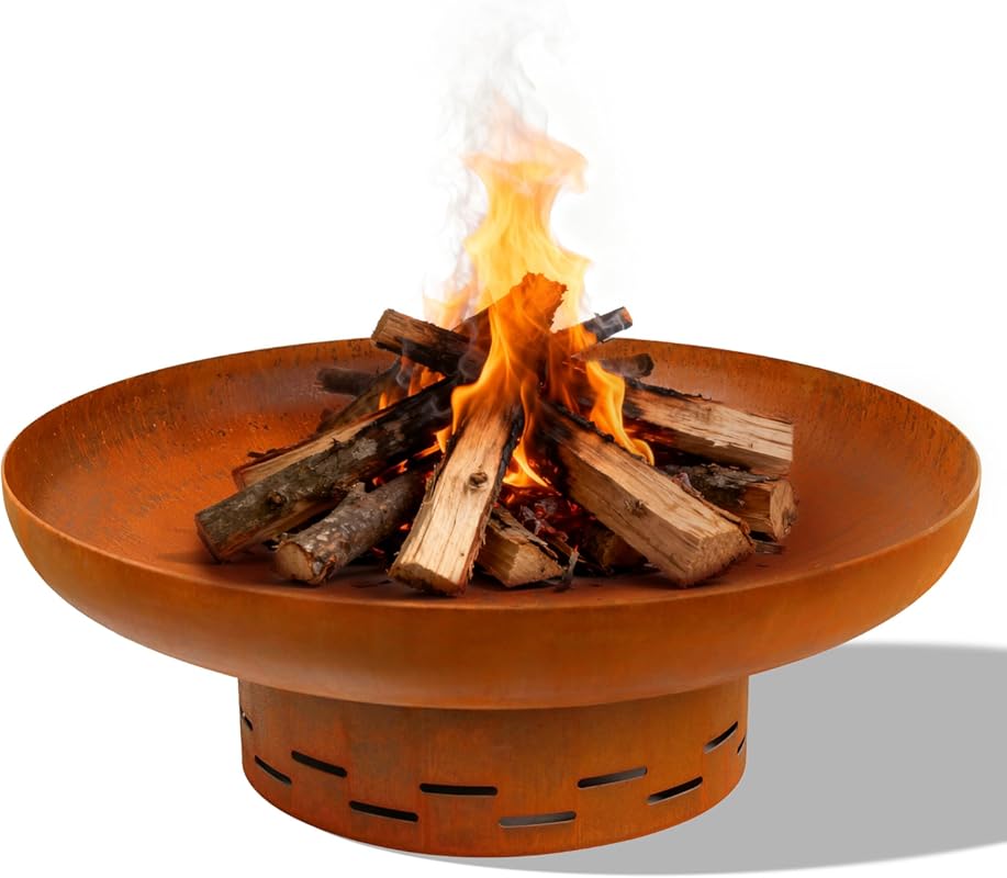 KOL Heavy Duty Steel Round Wood Burning Fire Pit with Oxidized Finish