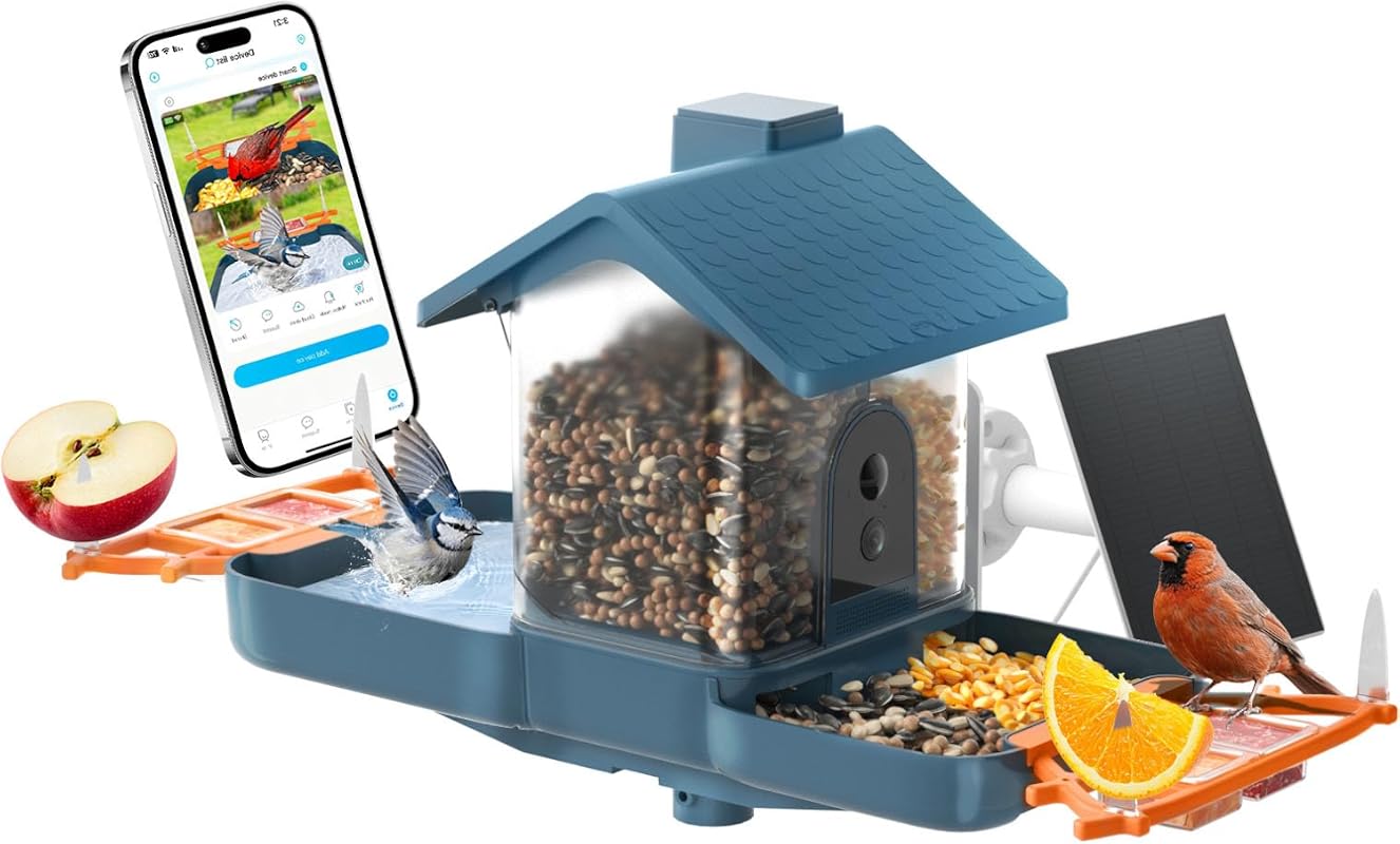 Smart Solar Bird Feeder with Camera, 2K HD Dual-Lens, AI Bird ID, IP66