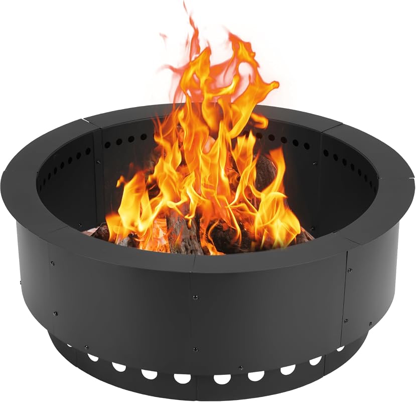 BPS 37 Inch Metal Smokeless Double-Layer Fire Pit Ring Insert for Back