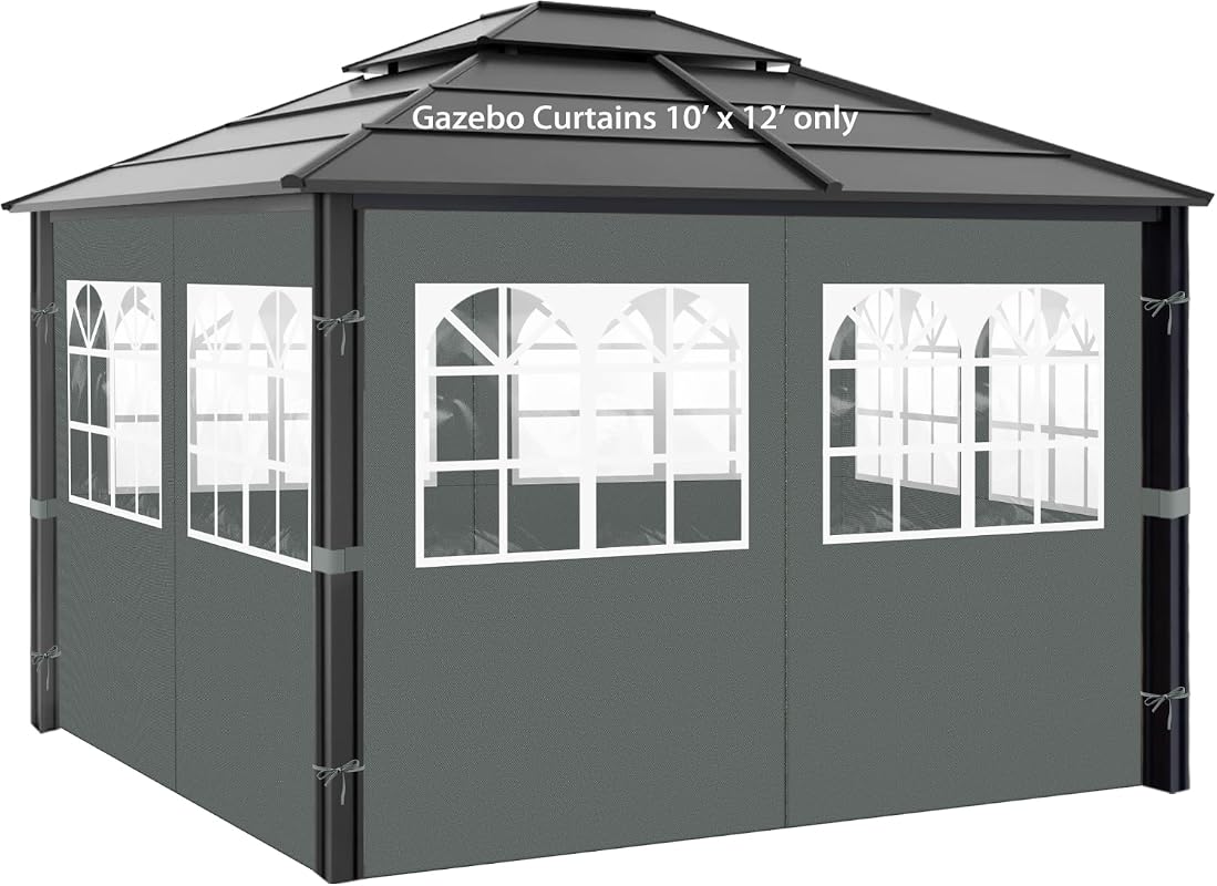 Gazebo Privacy Curtains 10x12 4-Panel Side Walls with PVC Windows, Uni