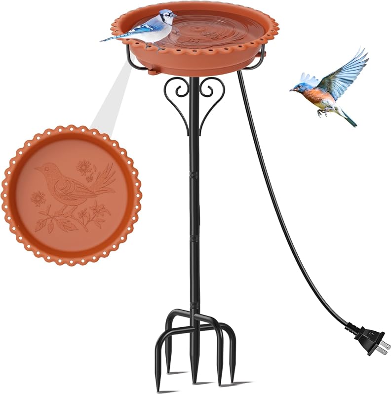 40In Vintage Freestanding Bird Bath for Outdoors, Removable Bowl Bird 