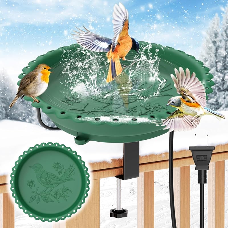 100W Thermostatically Controlled Heated Bird Bath for Deck Railing, La