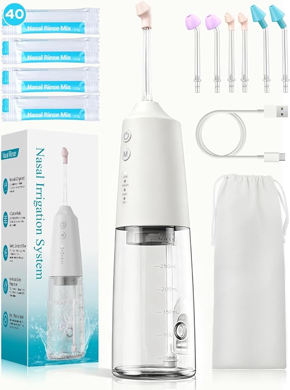 Cordless 300ml Nasal Rinse Machine with Six Nozzles and 40 Salt Packet