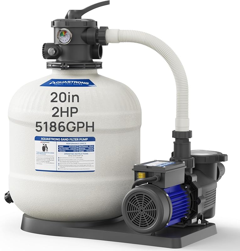 AQUASTRONG 20in 2 HP Dual Speed Sand Filter Pump for 21000 Gallon Abov