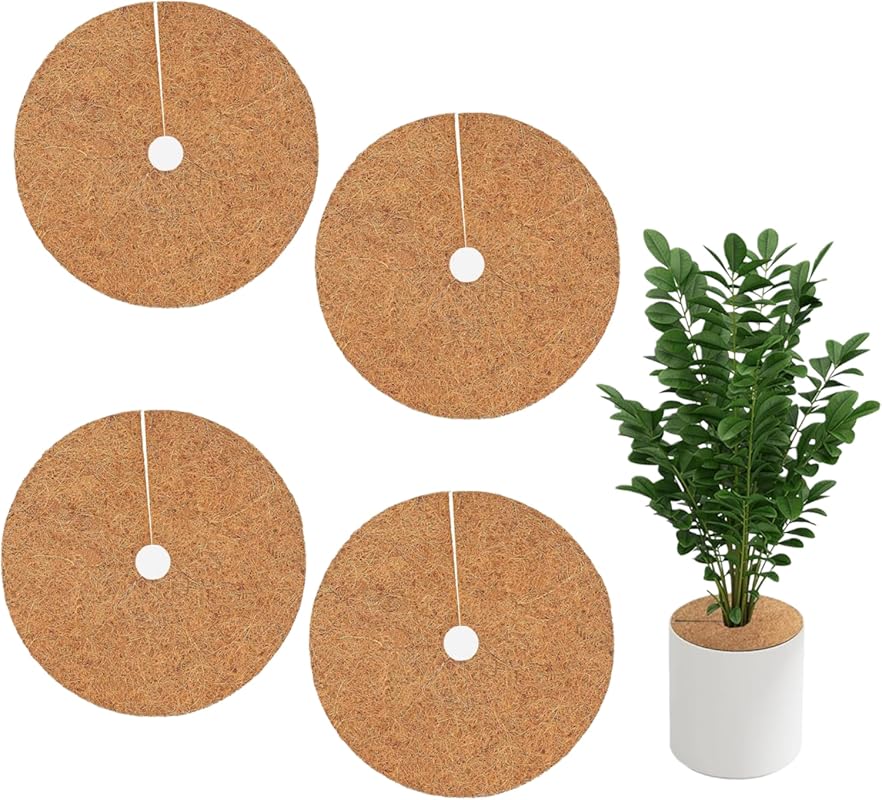 Natural 15.7-Inch Coconut Fiber Mulch Rings (4 Pack) for Weed Control