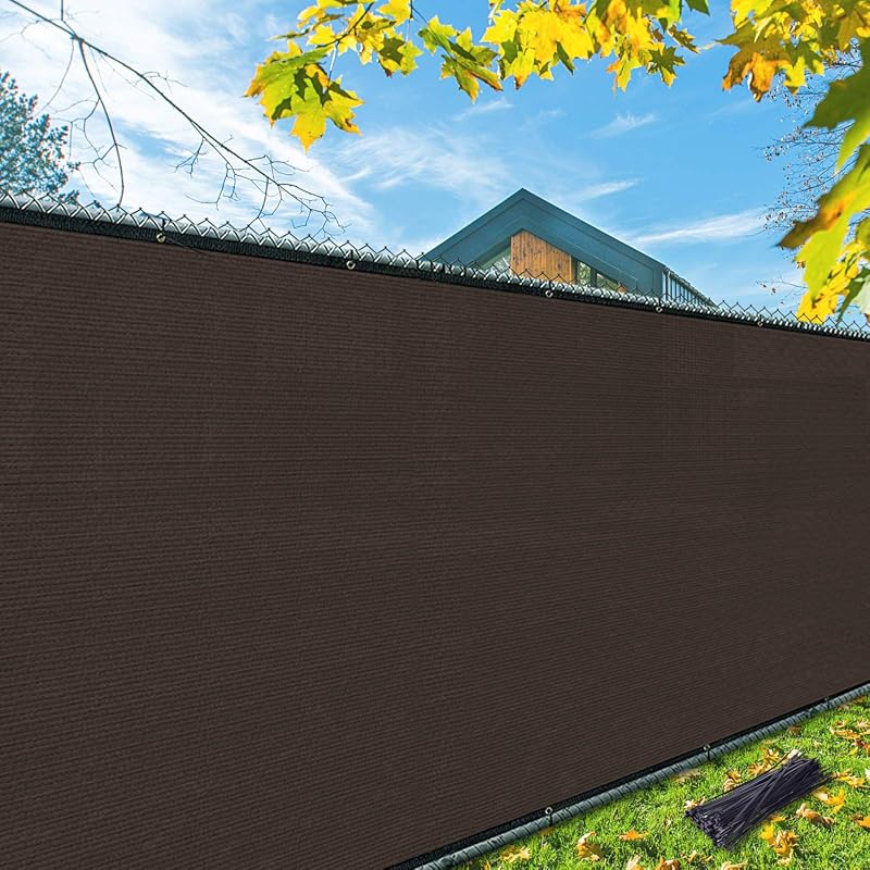 iCover 6x50ft Brown Privacy Screen Fence with Brass Grommets and Reinf
