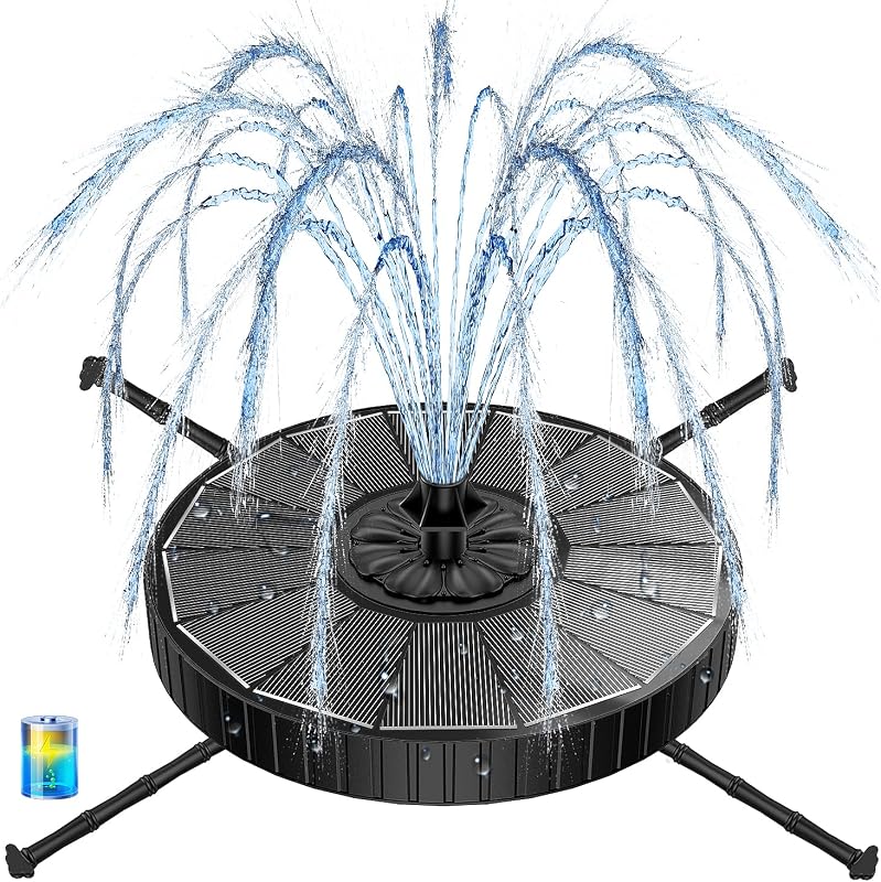 Yzert 3.5W Solar Fountain with 2000mAh Battery, 3-Level Water Height, 
