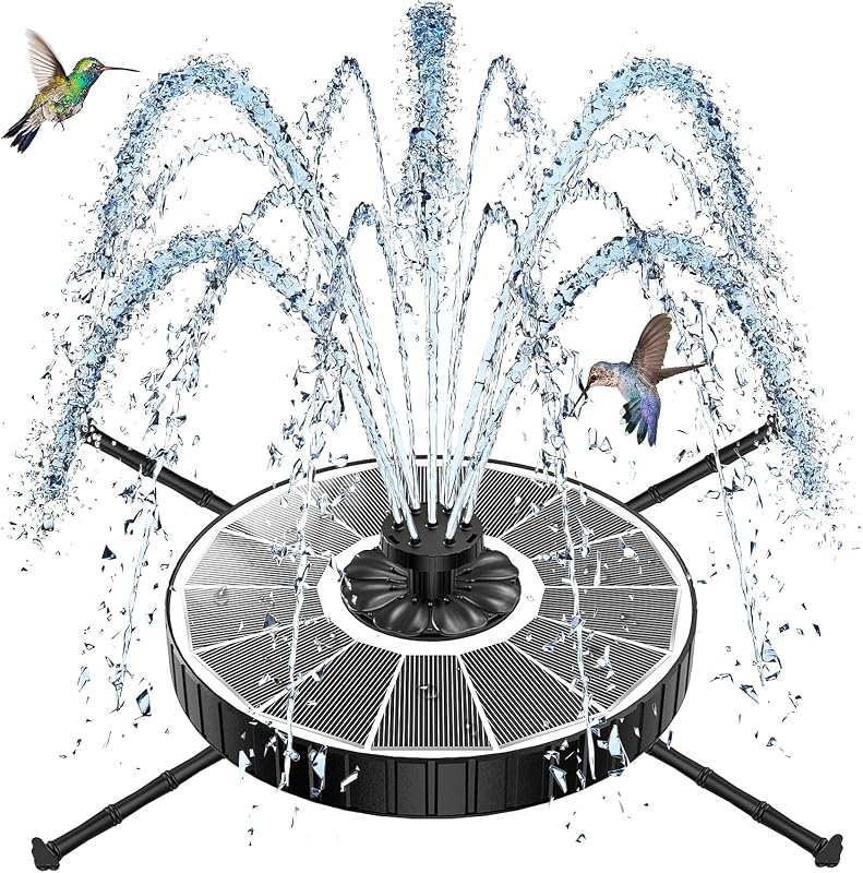 SZMP 3.5W Glass Solar Bird Bath Fountain with 7 Nozzles, Adjustable Sp