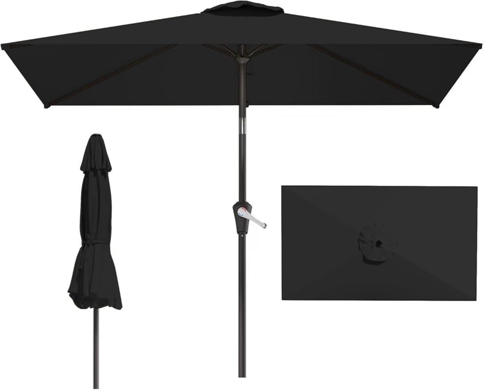 6.5x10ft Patio Market Umbrella: Push Button Tilt, Crank, 8 Sturdy Ribs