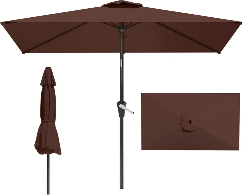 6.5x10ft Patio Market Umbrella: Push Button Tilt, Crank, UV Protection