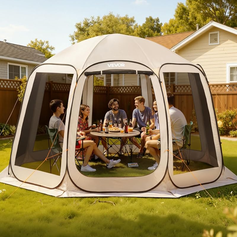 VEVOR 12x11 ft Pop Up Screen House Tent, 10-12 Person Portable Screene