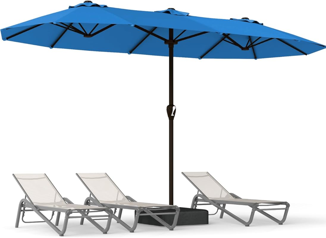 15FT Large Double-Sided Rectangular Patio Umbrella with Base, UPF 50+,