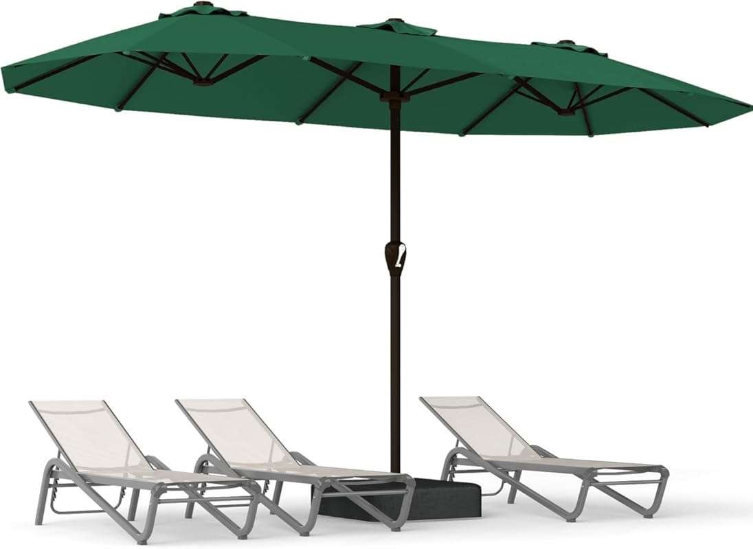 15FT Large Rectangular Double-Sided Patio Umbrella with Base, UPF 50+,