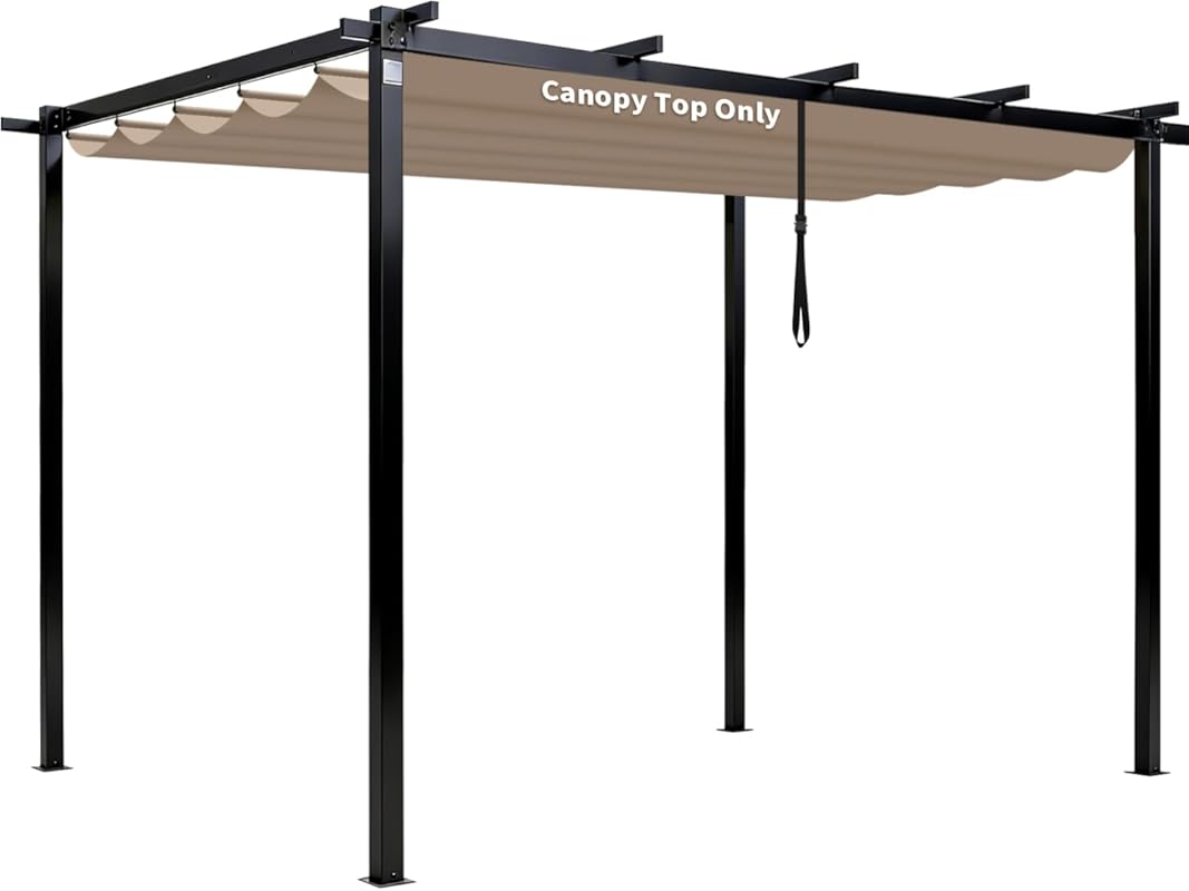 10x10 ft Outdoor Retractable Pergola Shade Cover Replacement Canopy Du
