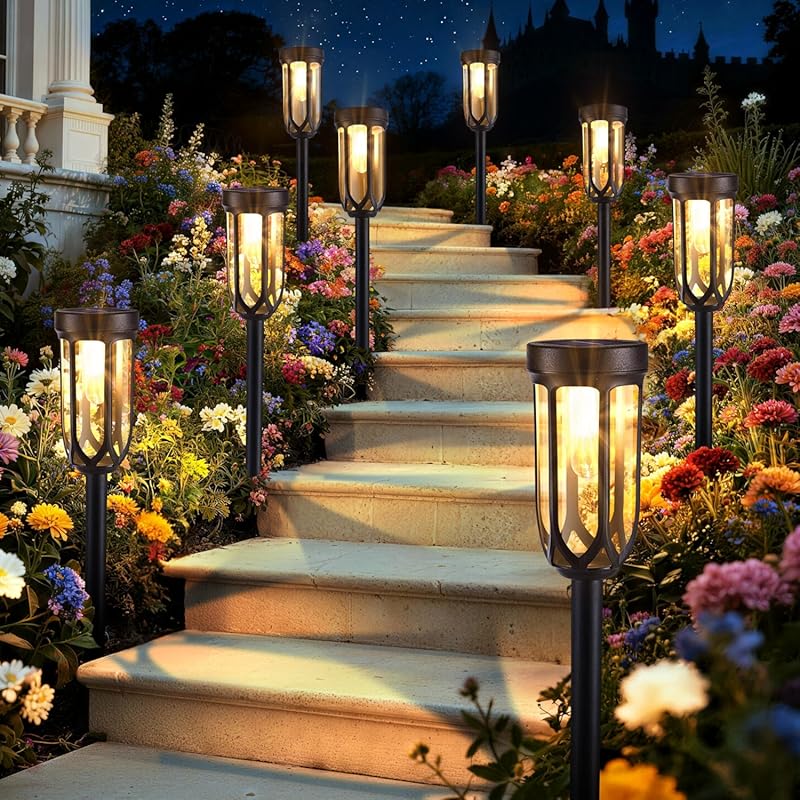 Lomotech 8-Pack Solar Pathway Lights Outdoor, Waterproof Garden Lights