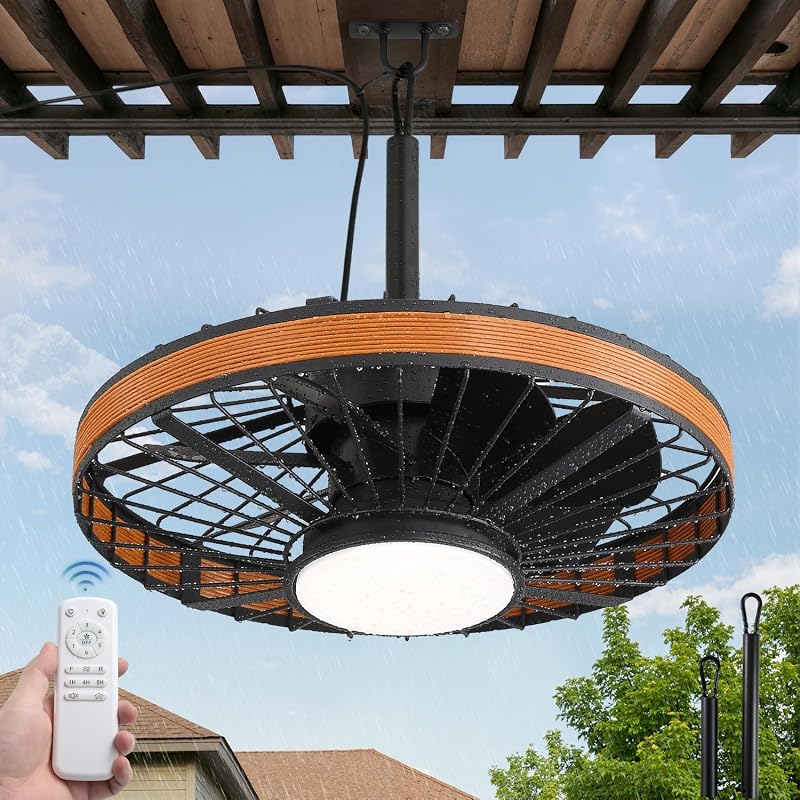 LEDIARY 20 Inch Waterproof Outdoor Ceiling Fan with Light, IP65 Rated