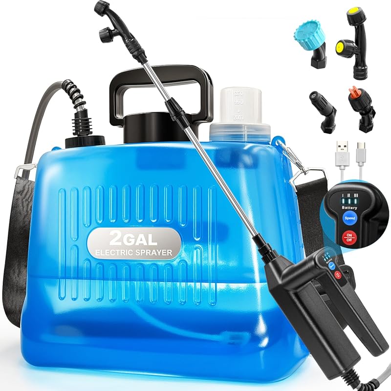 Battery Powered 2 Gallon Electric Weed Sprayer with Adjustable Pressur