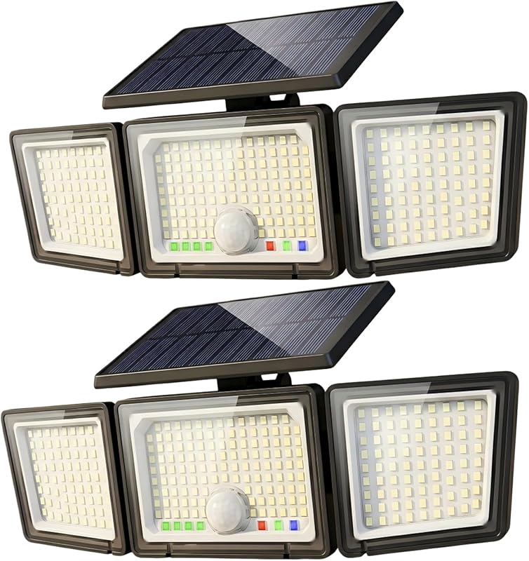 Solar Outdoor Security Flood Lights 2500LM, 3-Head Motion Sensor, IP65