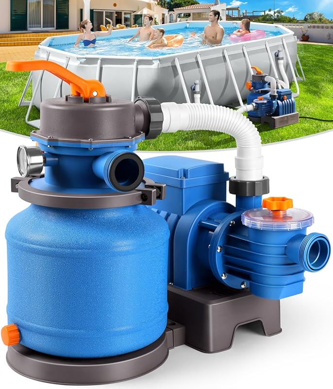 2500 GPH Sand Filter Pump: Auto Timer, 6-Way Valve for Above Ground Po