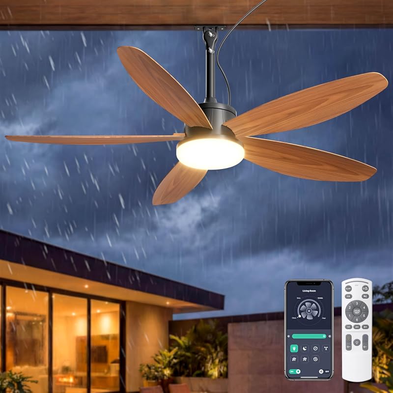 48 Inch Outdoor Ceiling Fan with Lights, Waterproof Plug-in Gazebo Fan