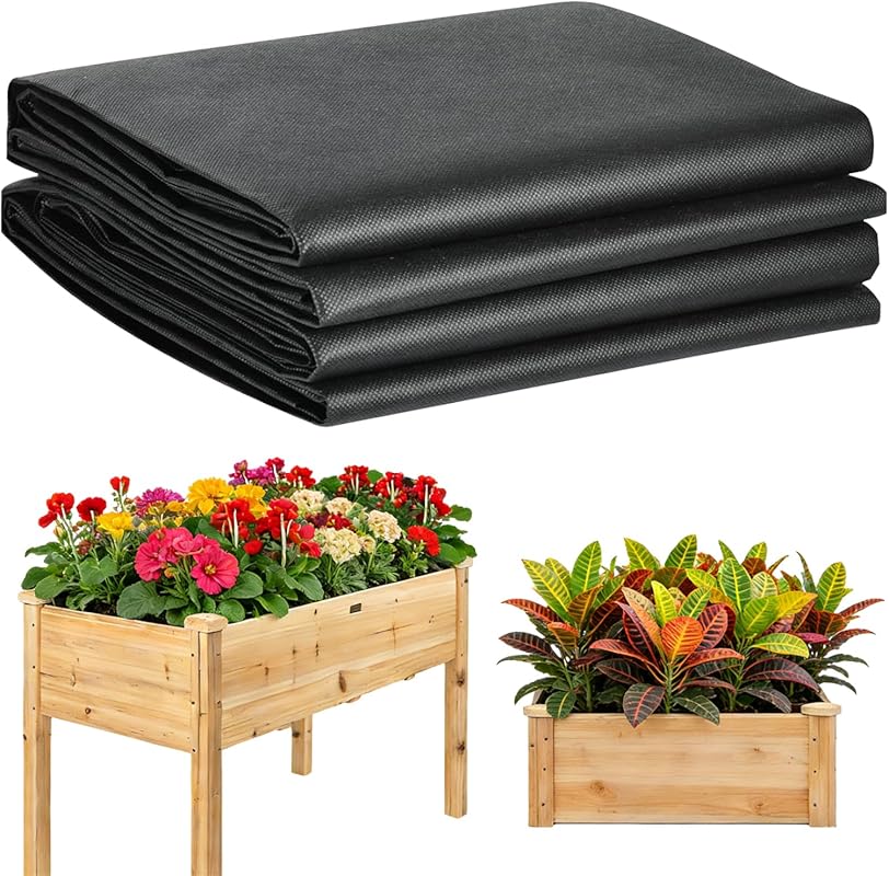 Heavy Duty Raised Garden Bed Liner 63x114 Inch Black Non-Woven Fabric