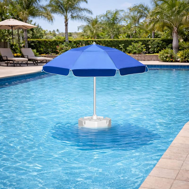 7ft Floating Pool Umbrella Table with 4 Cupholders, Weighted Base & Su