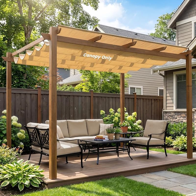 OLILAWN 10'x12' Khaki Outdoor Ret retractable Pergola Shade Cover