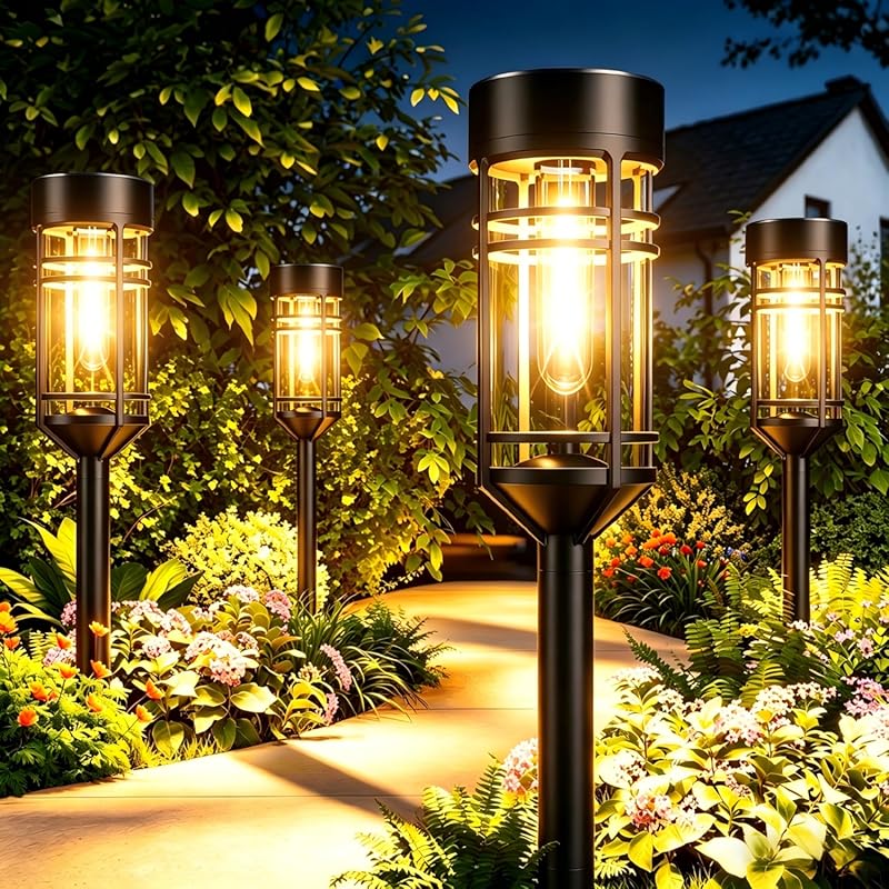 Amzarp 8 Pack Bright Solar Pathway Lights, Outdoor IP65 Waterproof, Sh