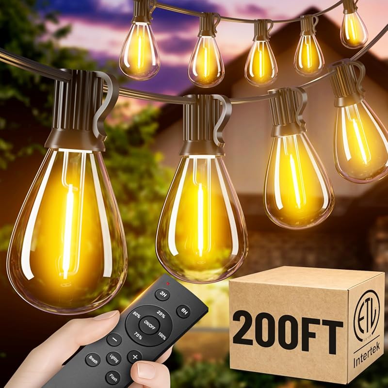 200FT Outdoor String Lights, Waterproof Patio Lights with Remote, 72 S