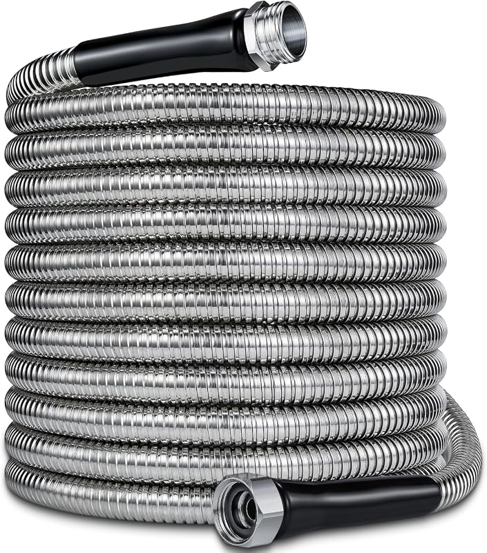 100ft 304 Stainless Steel Garden Hose with 3/4 Inch Fittings, Lightwei